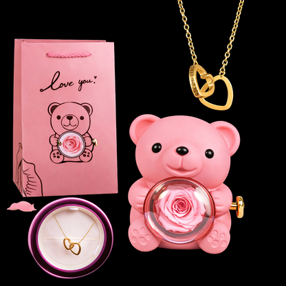 SweetRose - Różany Miś + Złoty Łańcuszek